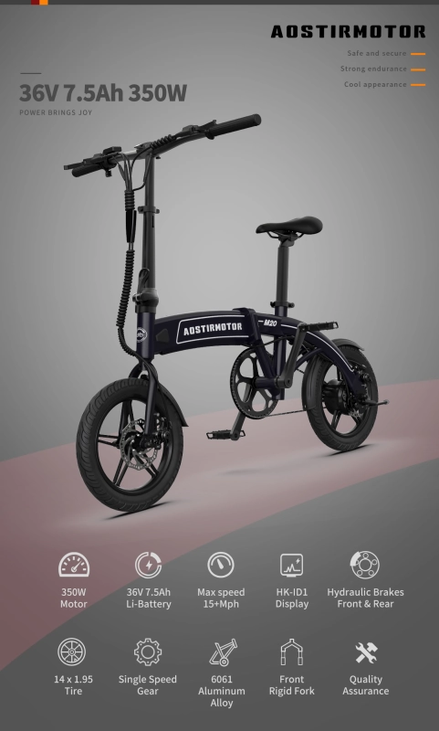 14" Electric Bike,350W 7.5Ah/36V E Bike, Lightweight Folding Electric Bicycles for Adult(BLACK)