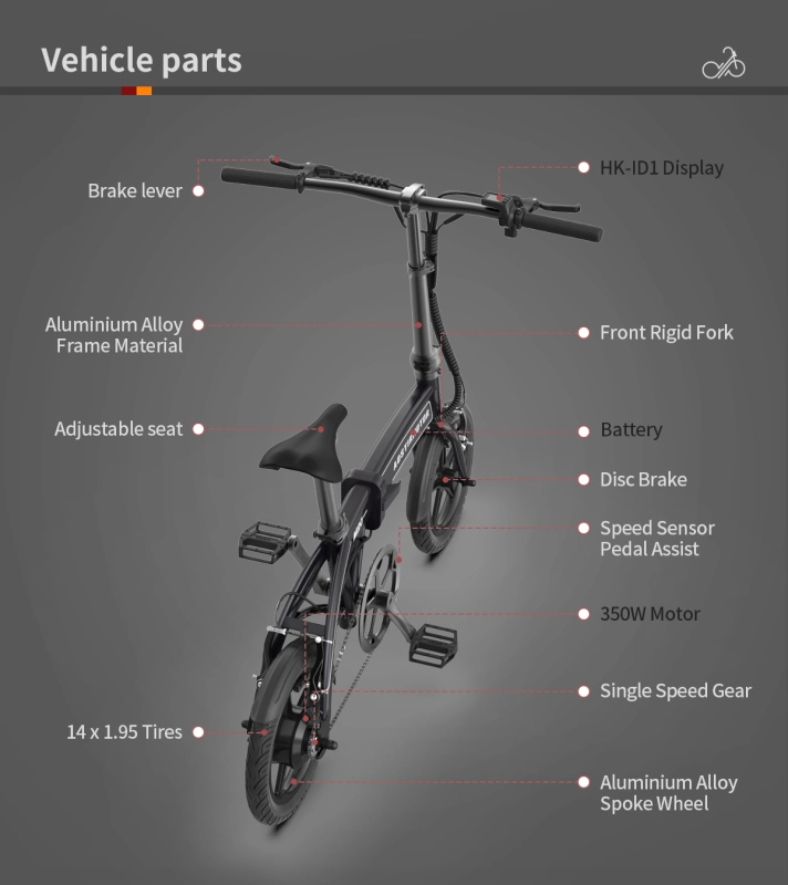 14" Electric Bike,350W 7.5Ah/36V E Bike, Lightweight Folding Electric Bicycles for Adult(BLACK)