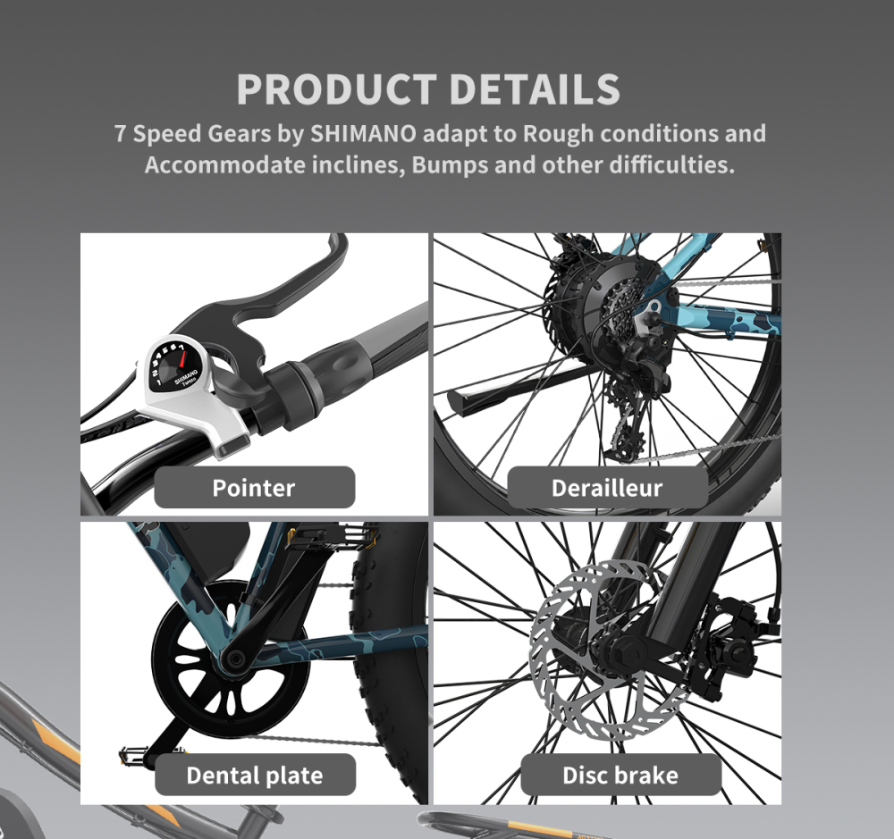 S07-F 26" 750W Electric Bike Fat Tire P7 48V 13AH Removable Lithium Battery for Adults with Detachable Rear Rack Fender New Model