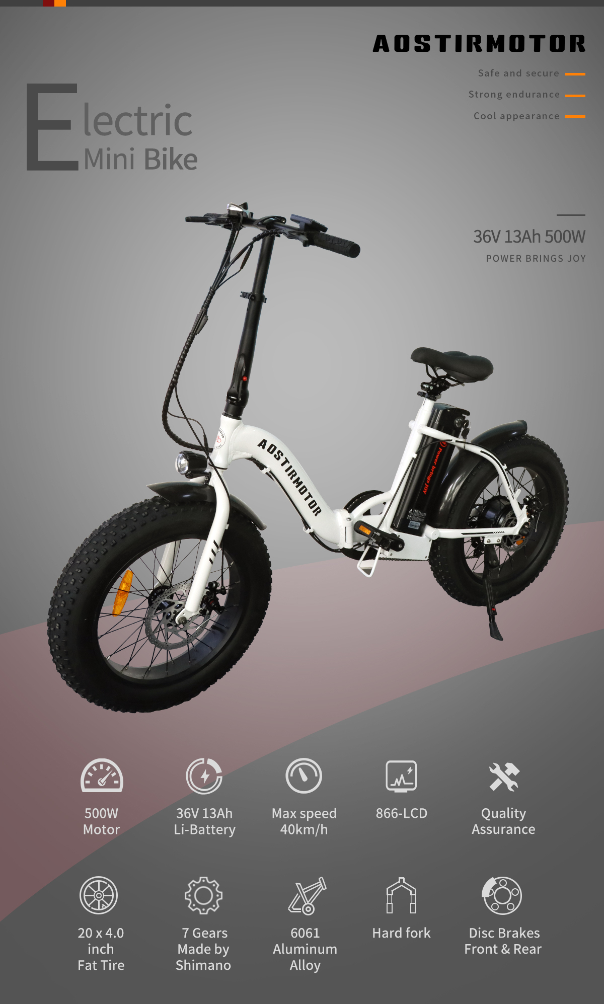 G20 Folding Electric Bike Ebike Bicycle 500W Motor 20" Fat Tire With 36V/13Ah Li-Battery New Model