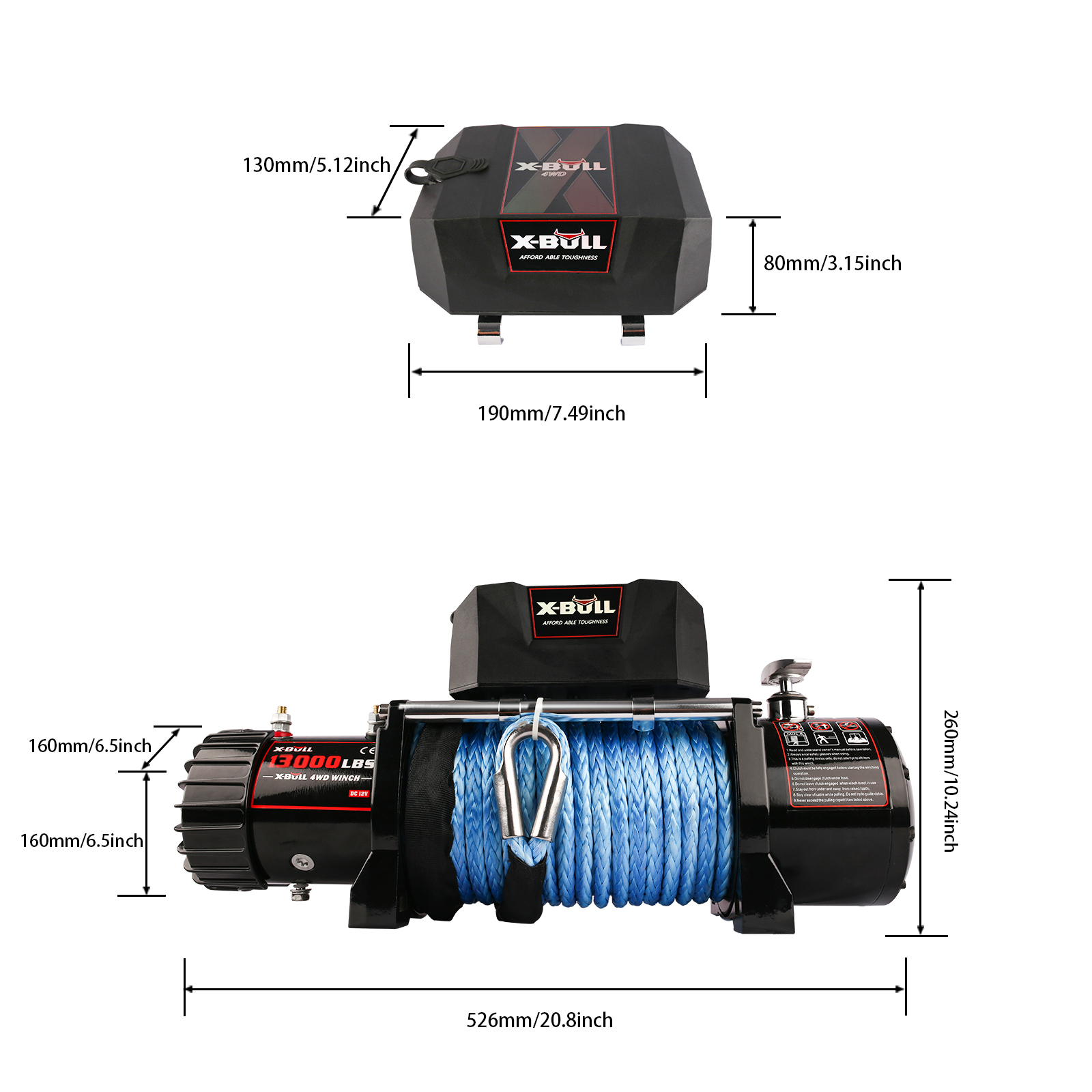 12V waterproof SYNTHETIC ROPE Electric Winch 13000 lb Load Capacity for Truck UTV, ATU,SUV, Car with Corded Control