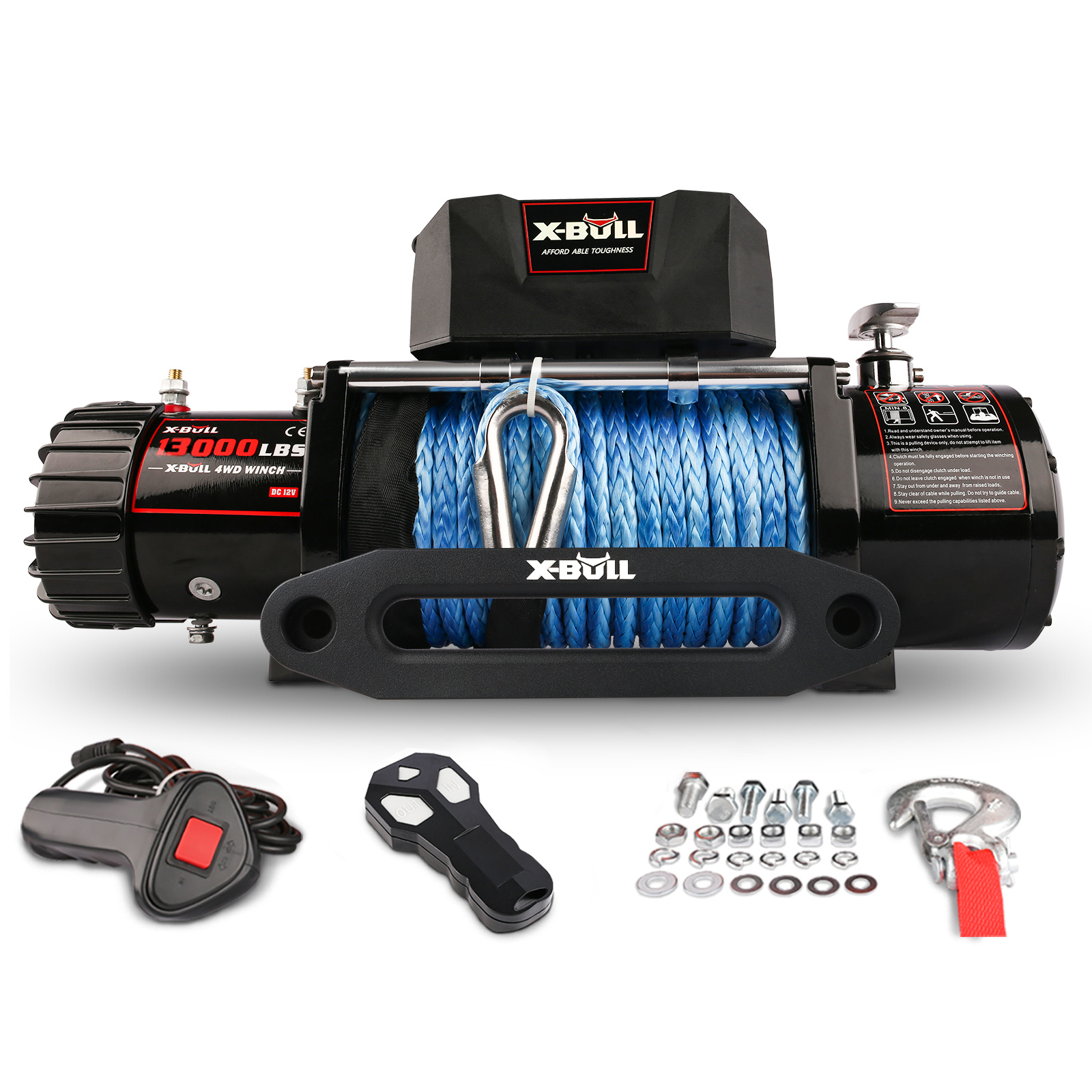 12V waterproof SYNTHETIC ROPE Electric Winch 13000 lb Load Capacity for Truck UTV, ATU,SUV, Car with Corded Control