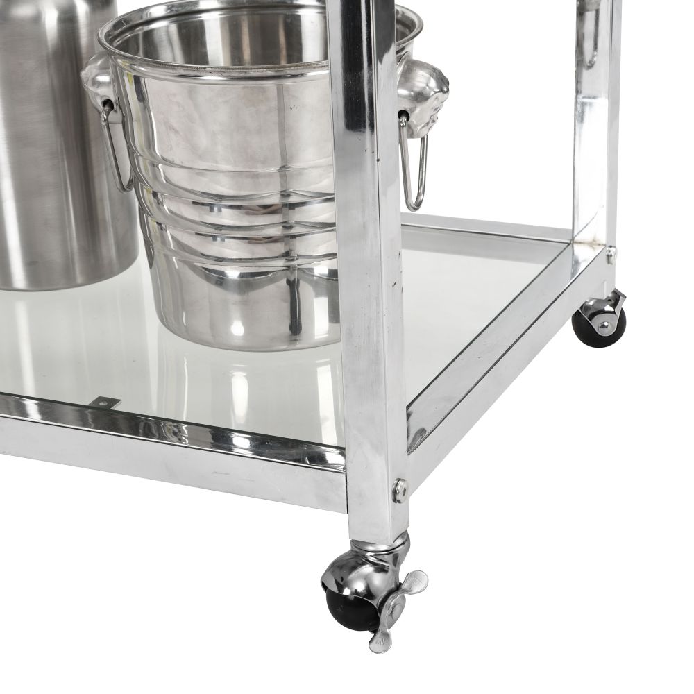 Silver Modern Glass Metal Frame Chrome Mobile Bar Cart Serving Wine Cart Outdoor Serving Cart with Wheels