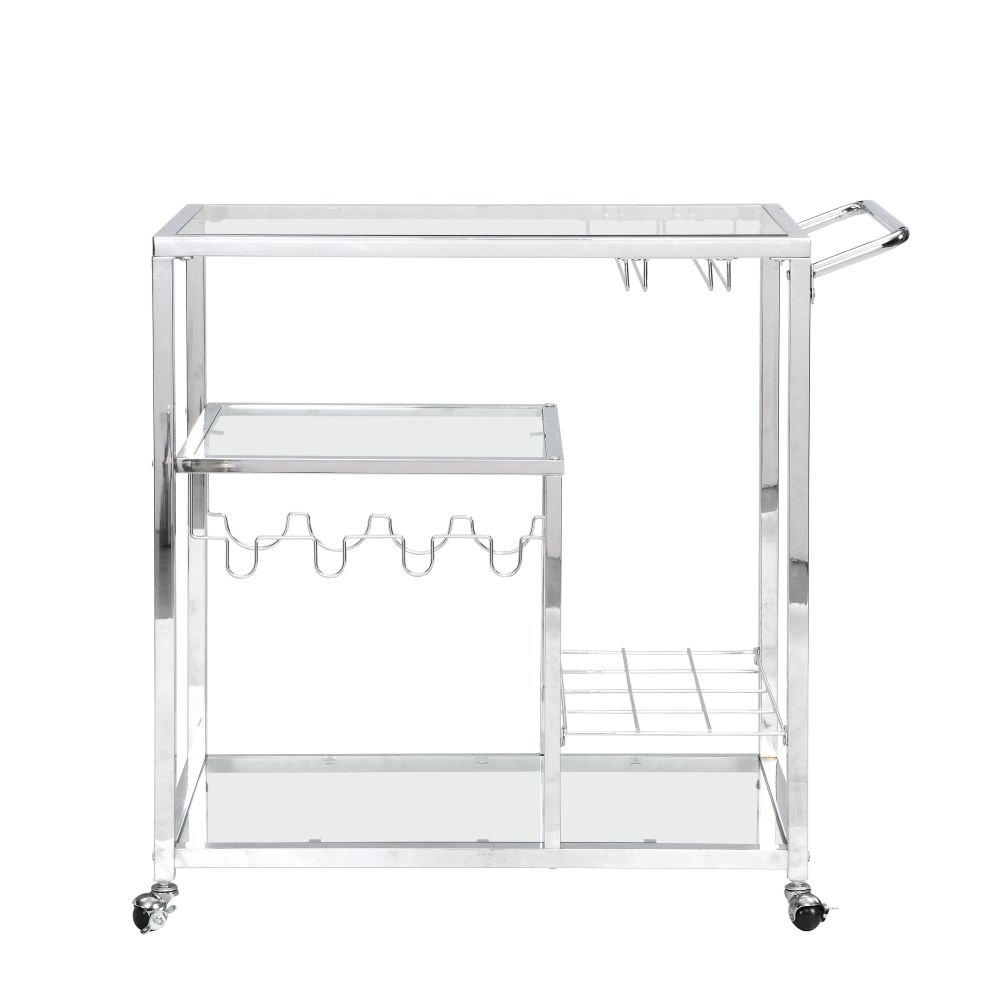 Silver Modern Glass Metal Frame Chrome Mobile Bar Cart Serving Wine Cart Outdoor Serving Cart with Wheels