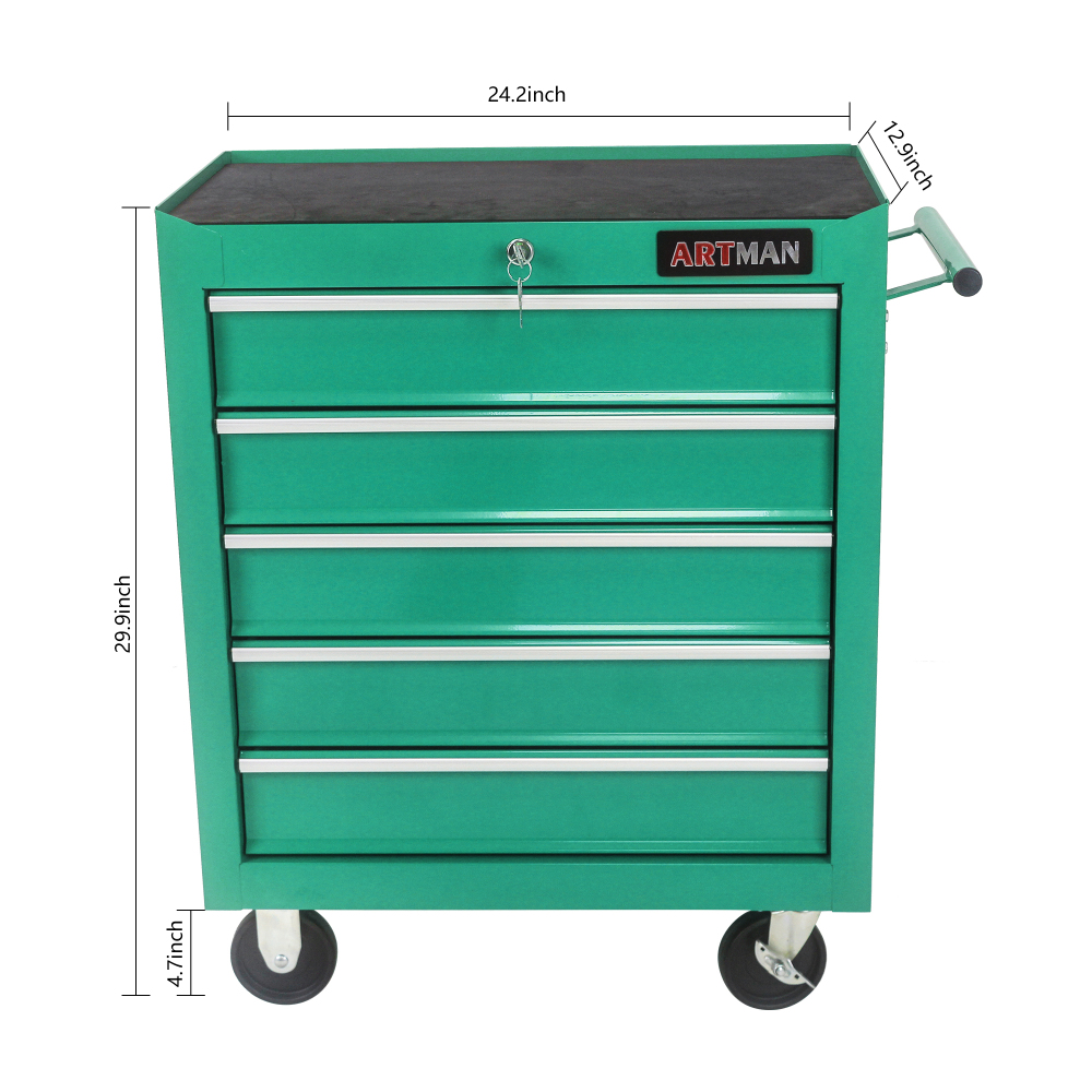 5 DRAWERS MULTIFUNCTIONAL TOOL CART WITH WHEELS-GREEN