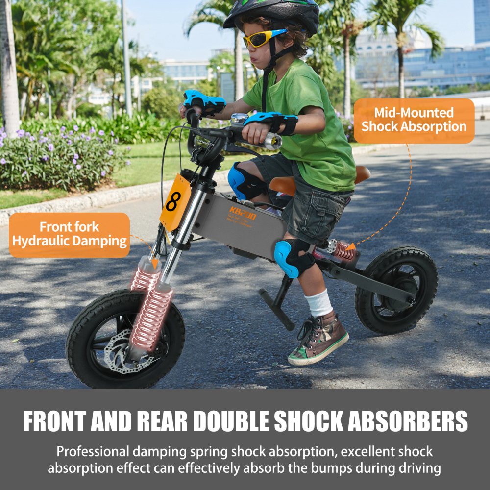 Xspracer 12-in Children Outdoor Off-road E-bike | 3 Speed Modes | Dual Shock Absorption | Full Suspension | Gray