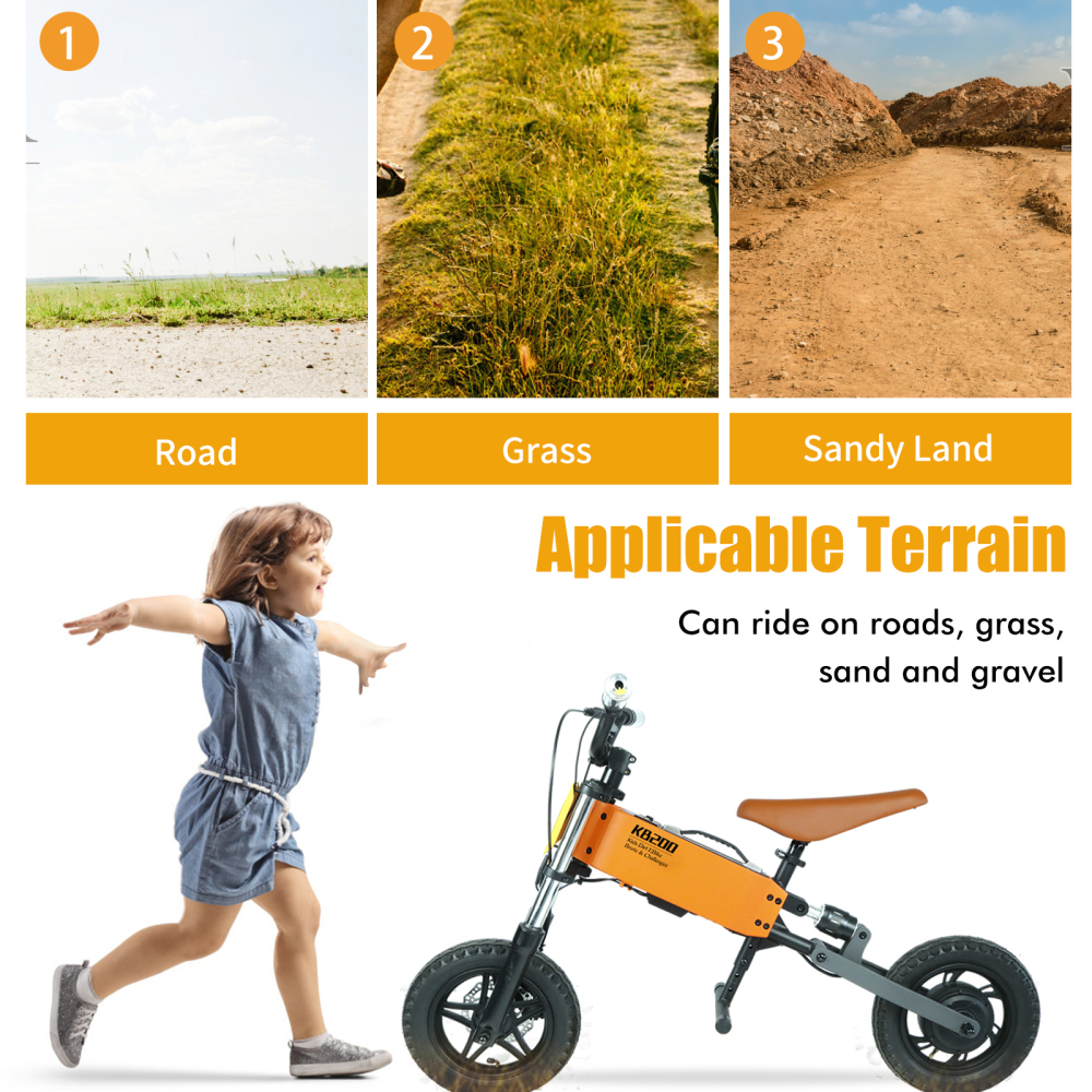 Xspracer 12-in Children Outdoor Off-road E-bike | 3 Speed Modes | Dual Shock Absorption | Full Suspension | Orange