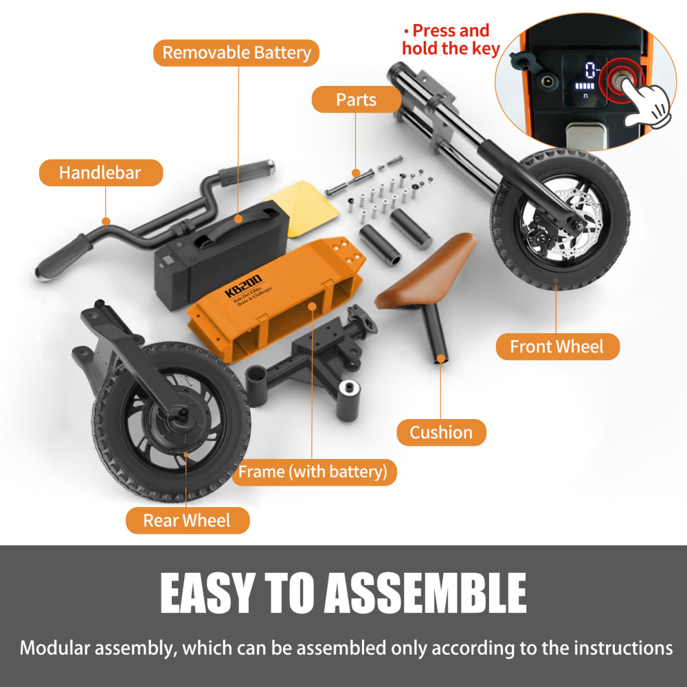 Xspracer 12-in Children Outdoor Off-road E-bike | 3 Speed Modes | Dual Shock Absorption | Full Suspension | Orange