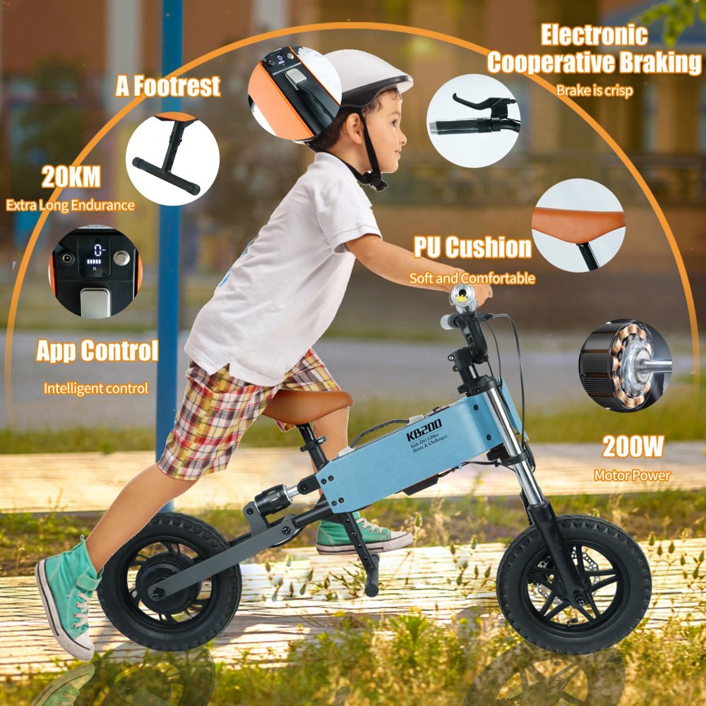 Xspracer 12-in Children Outdoor Off-road E-bike | 3 Speed Modes | Dual Shock Absorption | Full Suspension | Blue