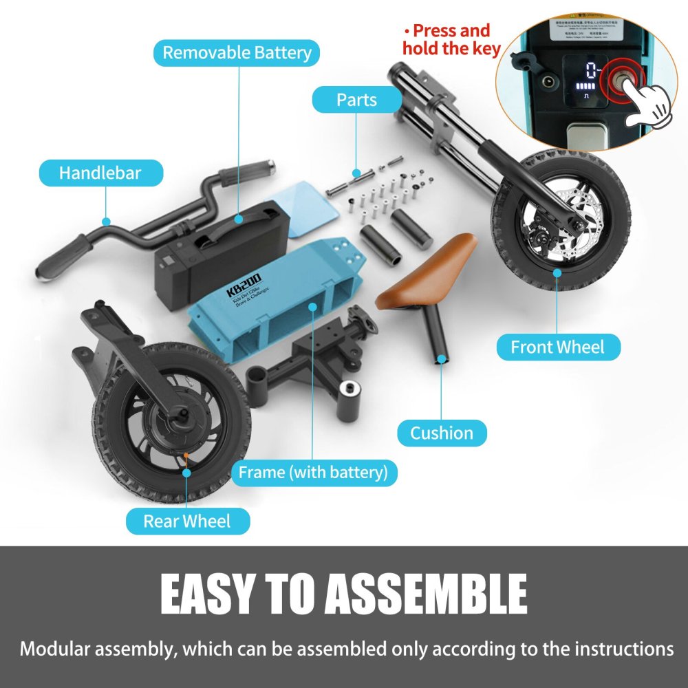 Xspracer 12-in Children Outdoor Off-road E-bike | 3 Speed Modes | Dual Shock Absorption | Full Suspension | Blue
