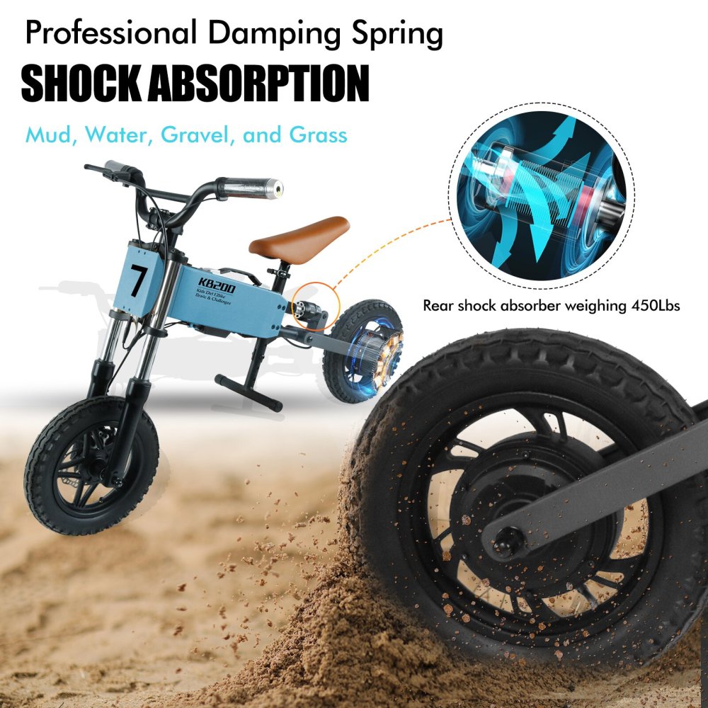 Xspracer 12-in Children Outdoor Off-road E-bike | 3 Speed Modes | Dual Shock Absorption | Full Suspension | Blue