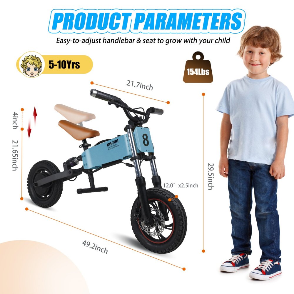Xspracer 12-in Children Outdoor Off-road E-bike | 3 Speed Modes | Dual Shock Absorption | Full Suspension | Blue