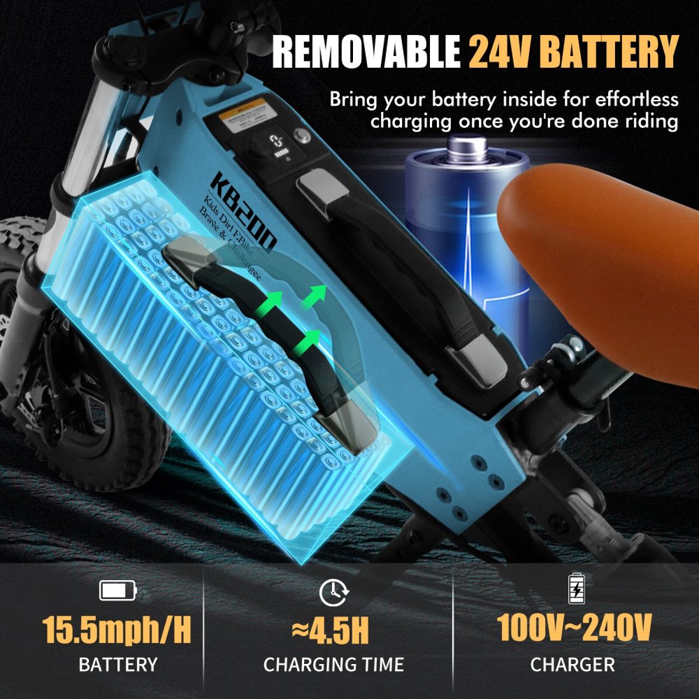 Xspracer 12-in Children Outdoor Off-road E-bike | 3 Speed Modes | Dual Shock Absorption | Full Suspension | Blue
