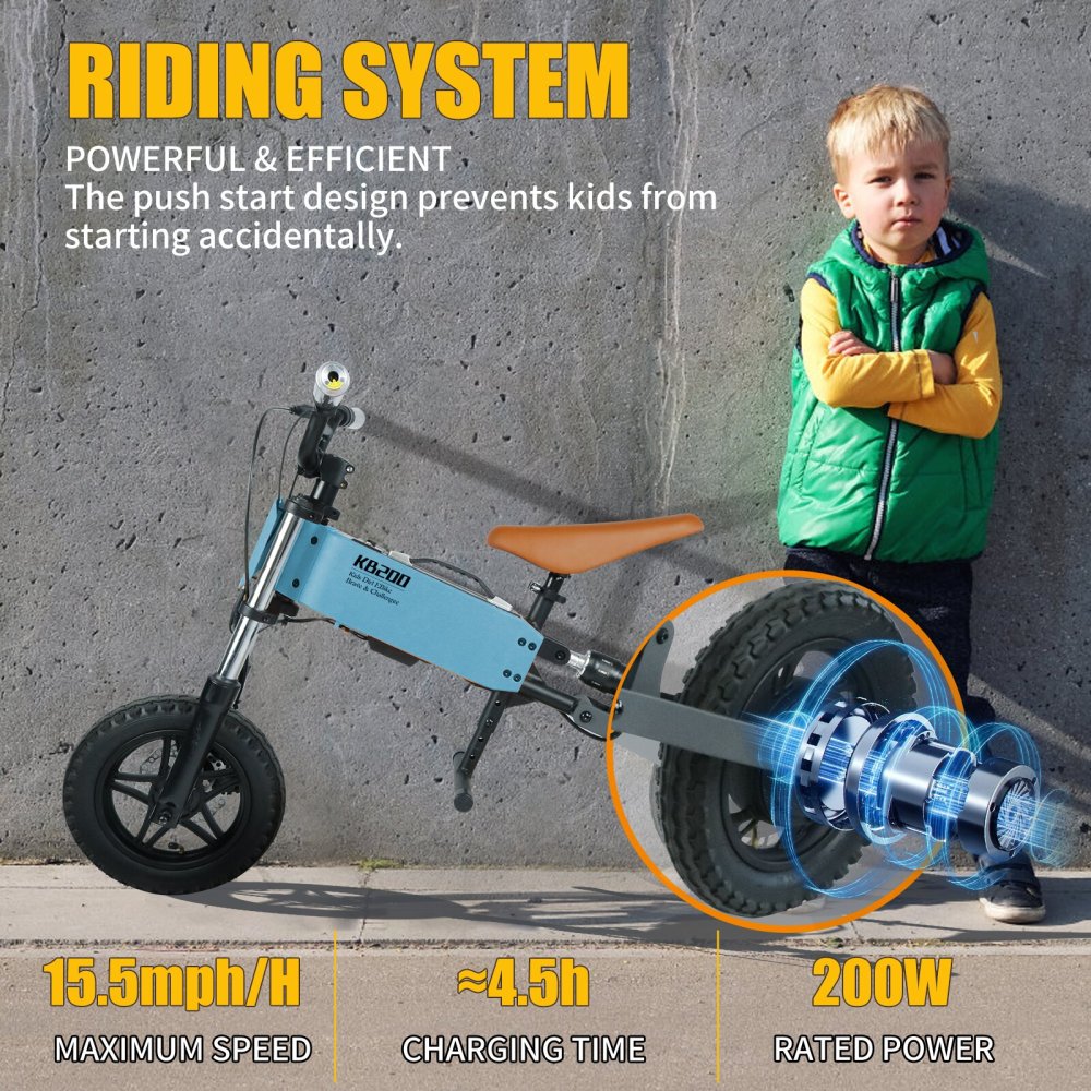 Xspracer 12-in Children Outdoor Off-road E-bike | 3 Speed Modes | Dual Shock Absorption | Full Suspension | Blue