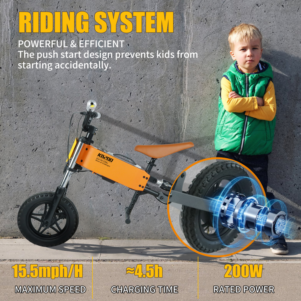 Xspracer 12-in Children Outdoor Off-road E-bike | 3 Speed Modes | Dual Shock Absorption | Full Suspension | Orange