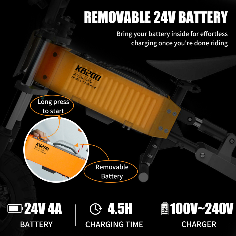 Xspracer 12-in Children Outdoor Off-road E-bike | 3 Speed Modes | Dual Shock Absorption | Full Suspension | Orange