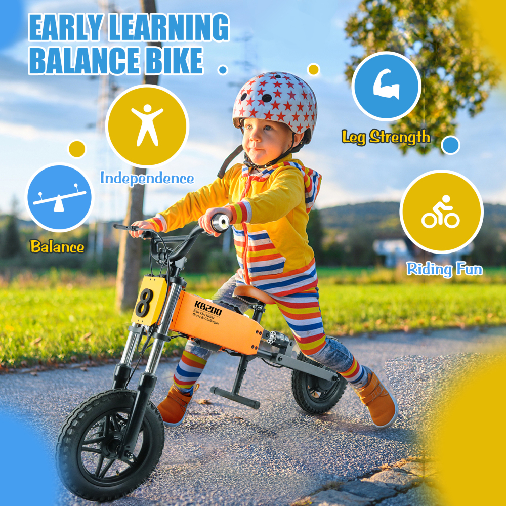 Xspracer 12-in Children Outdoor Off-road E-bike | 3 Speed Modes | Dual Shock Absorption | Full Suspension | Orange