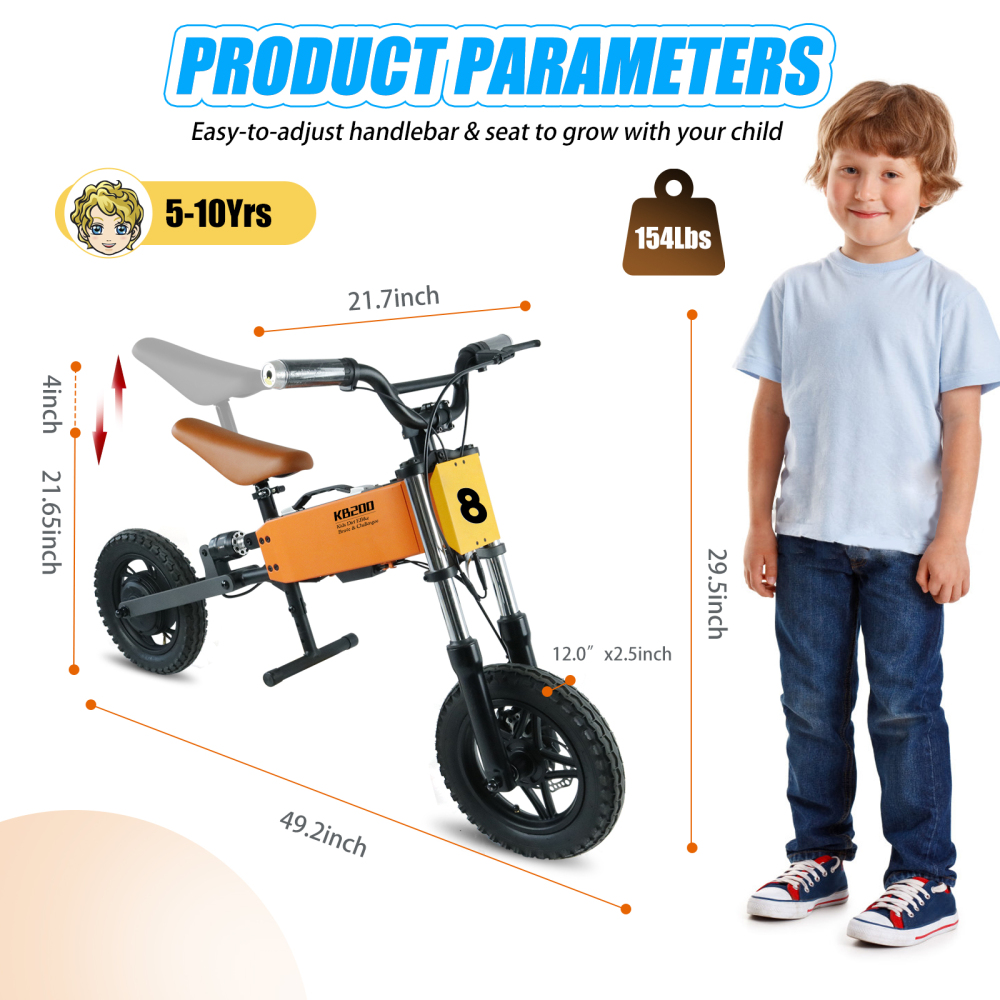 Xspracer 12-in Children Outdoor Off-road E-bike | 3 Speed Modes | Dual Shock Absorption | Full Suspension | Orange