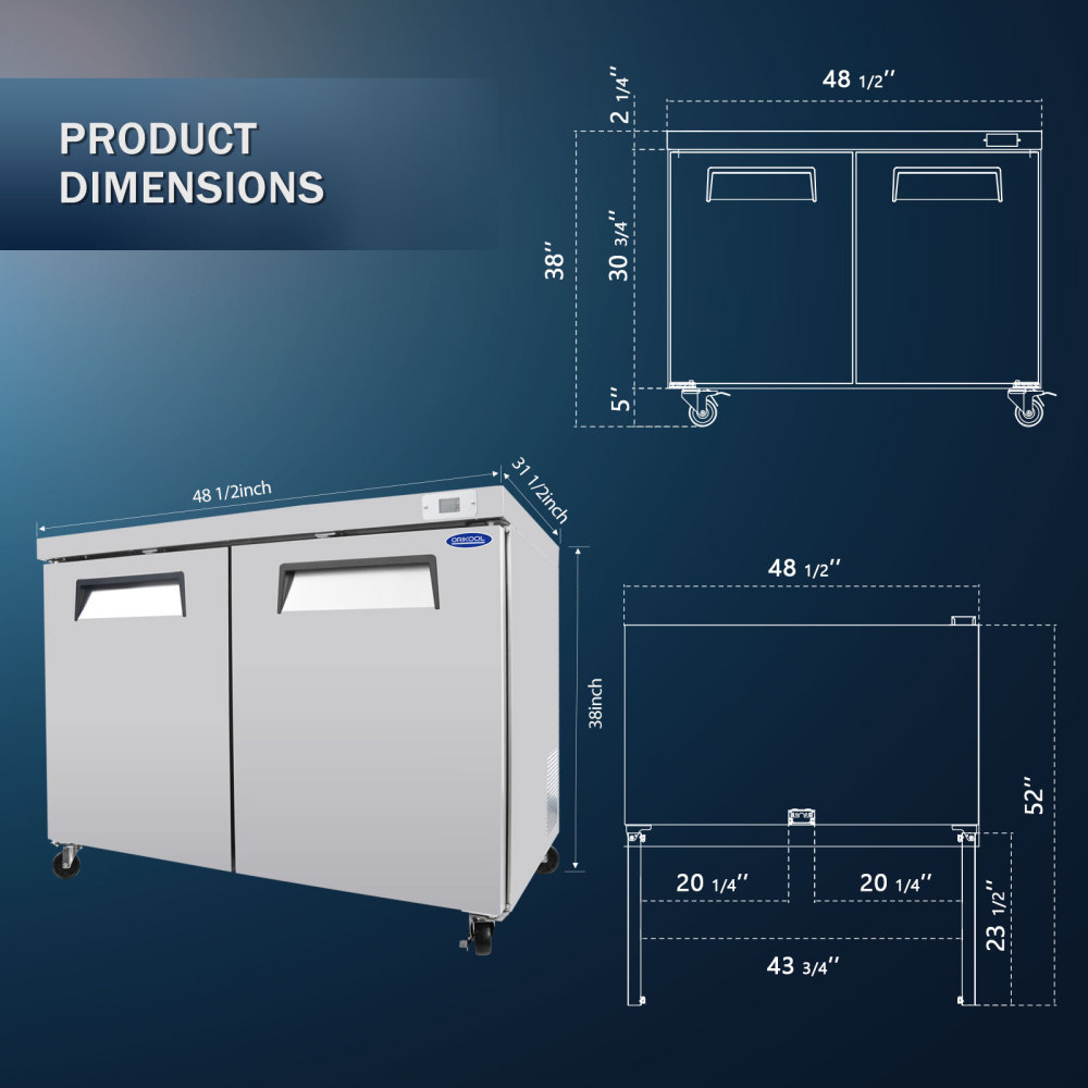 Xspracer 11.1-cu ft 2-Door Undercounter Work Top Commercial Freezer