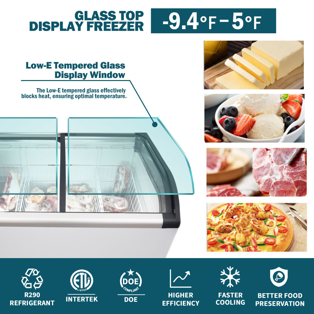 Xspracer 9.7-Cu.ft Sliding Glass Lid Commercial Mobile Chest Display Freezer with LED Lighting