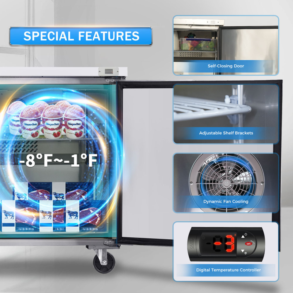 Xspracer 14.1-cu ft 2-Door Undercounter Work Top Commercial Freezer