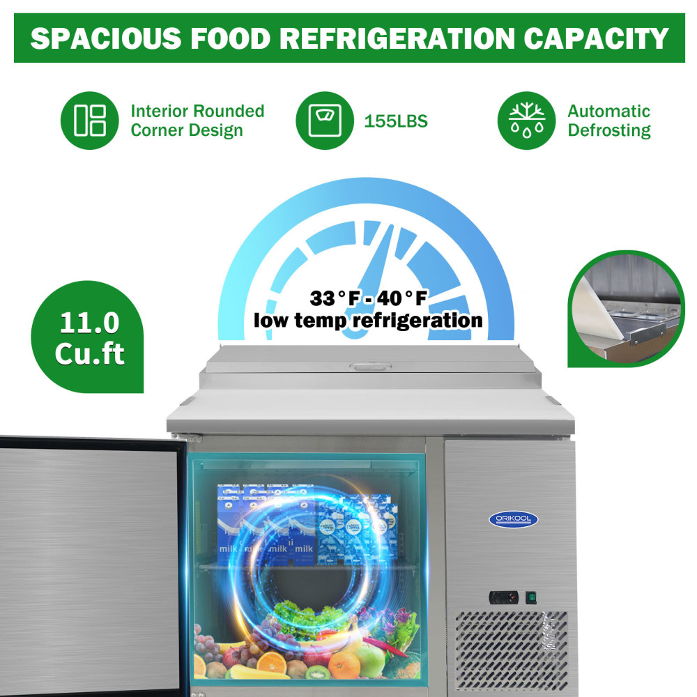 Xspracer 10.9-cu ft 1-Door Refrigerated Pizza Prep Table with Cutting Board Insulation Lid (Stainless Steel)
