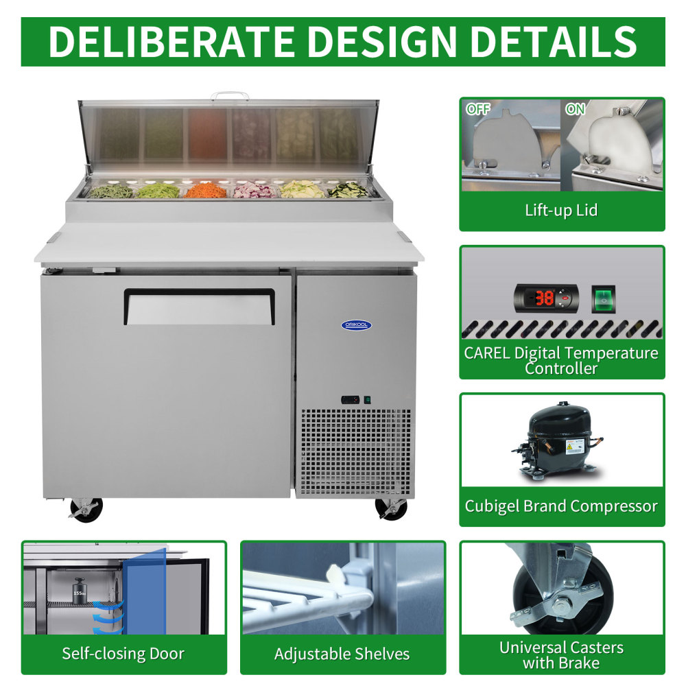 Xspracer 10.9-cu ft 1-Door Refrigerated Pizza Prep Table with Cutting Board Insulation Lid (Stainless Steel)