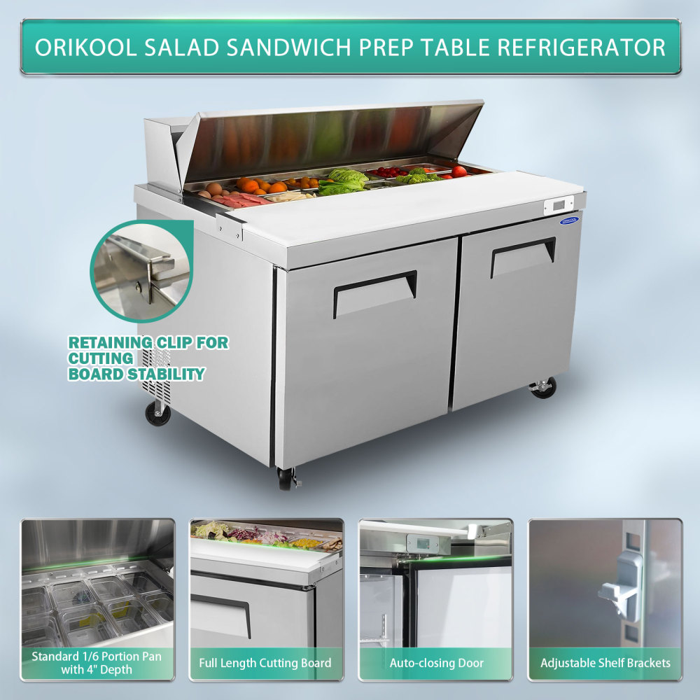 Xspracer 17.8-cu ft 2-Door Refrigerated Sandwich Prep Table (Stainless Steel)