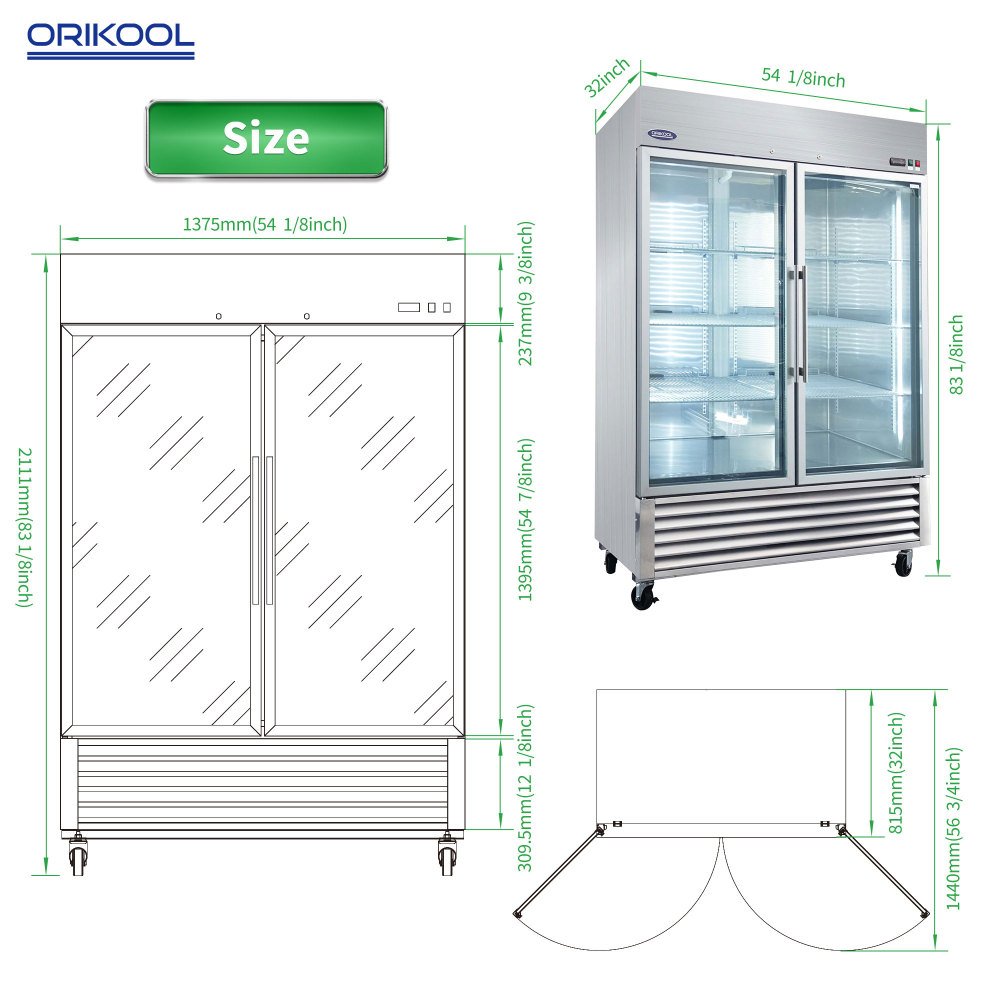 Xspracer 46-cu ft Swing Glass Door Reach-in Merchandiser Refrigerator with LED Lighting (Stainless Steel)