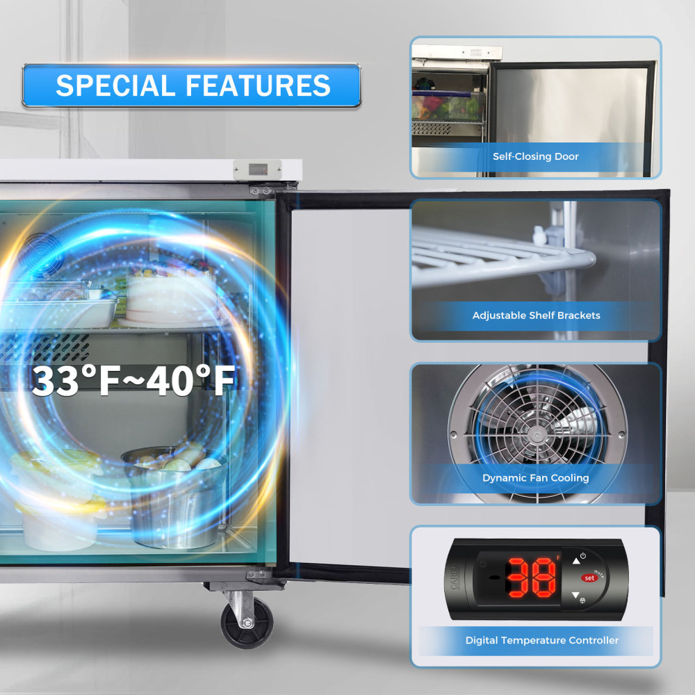 Xspracer 14.1-cu ft 2-Door Undercounter Work Top Commercial Refrigerator