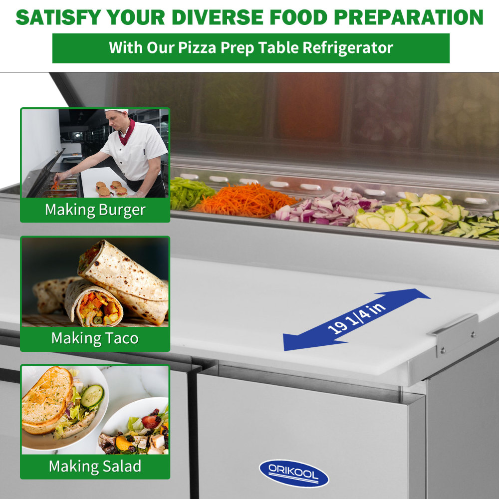 Xspracer 10.9-cu ft 1-Door Refrigerated Pizza Prep Table with Cutting Board Insulation Lid (Stainless Steel)
