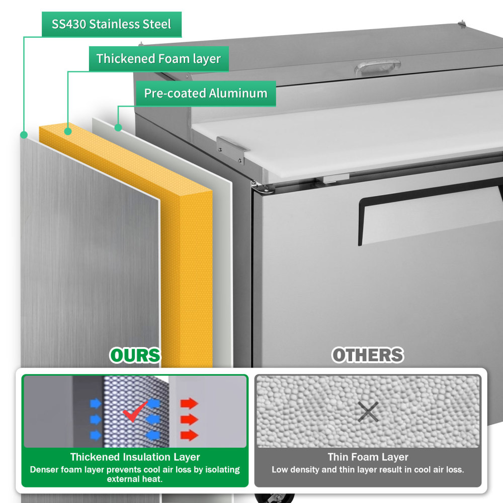 Xspracer 10.9-cu ft 1-Door Refrigerated Pizza Prep Table with Cutting Board Insulation Lid (Stainless Steel)
