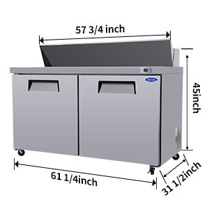 Xspracer 17.8-cu ft 2-Door Refrigerated Sandwich Prep Table (Stainless Steel)