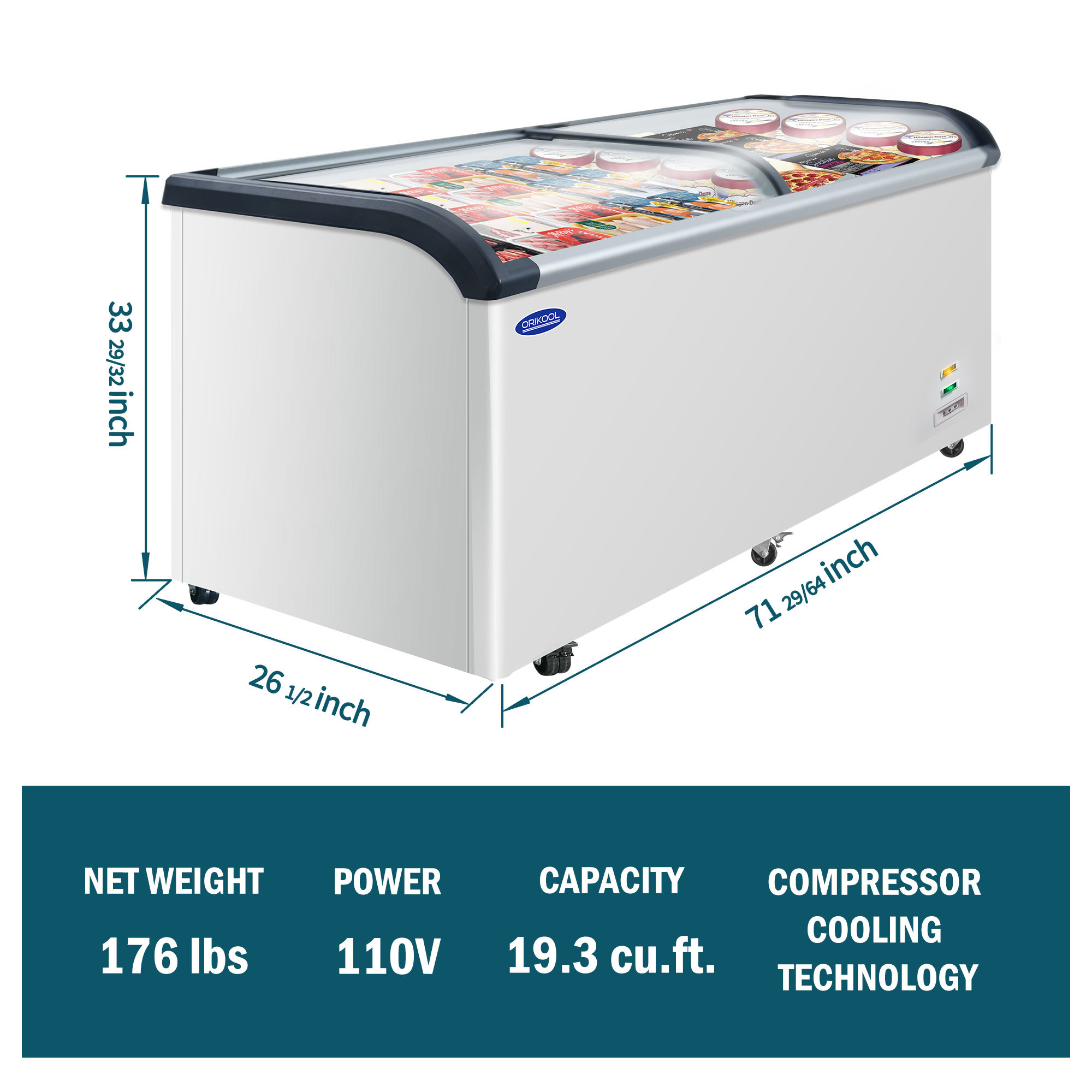 Xspracer 19.3-Cu.ft Sliding Glass Lid Commercial Mobile Chest Display Freezer with LED Lighting