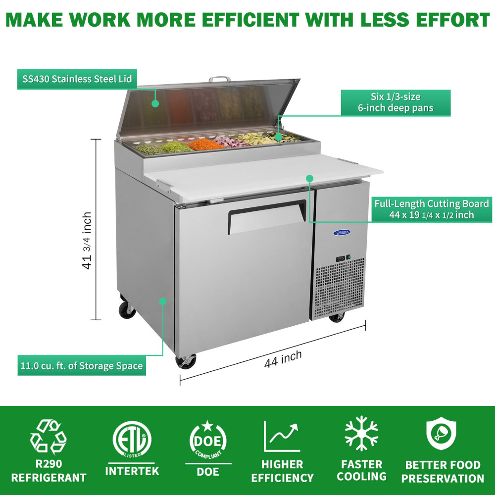 Xspracer 10.9-cu ft 1-Door Refrigerated Pizza Prep Table with Cutting Board Insulation Lid (Stainless Steel)
