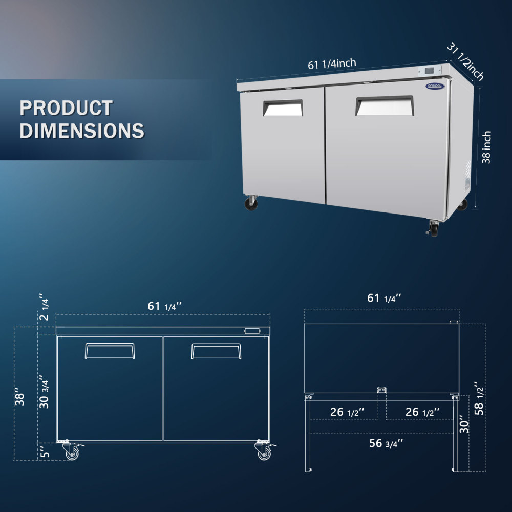Xspracer 14.1-cu ft 2-Door Undercounter Work Top Commercial Refrigerator