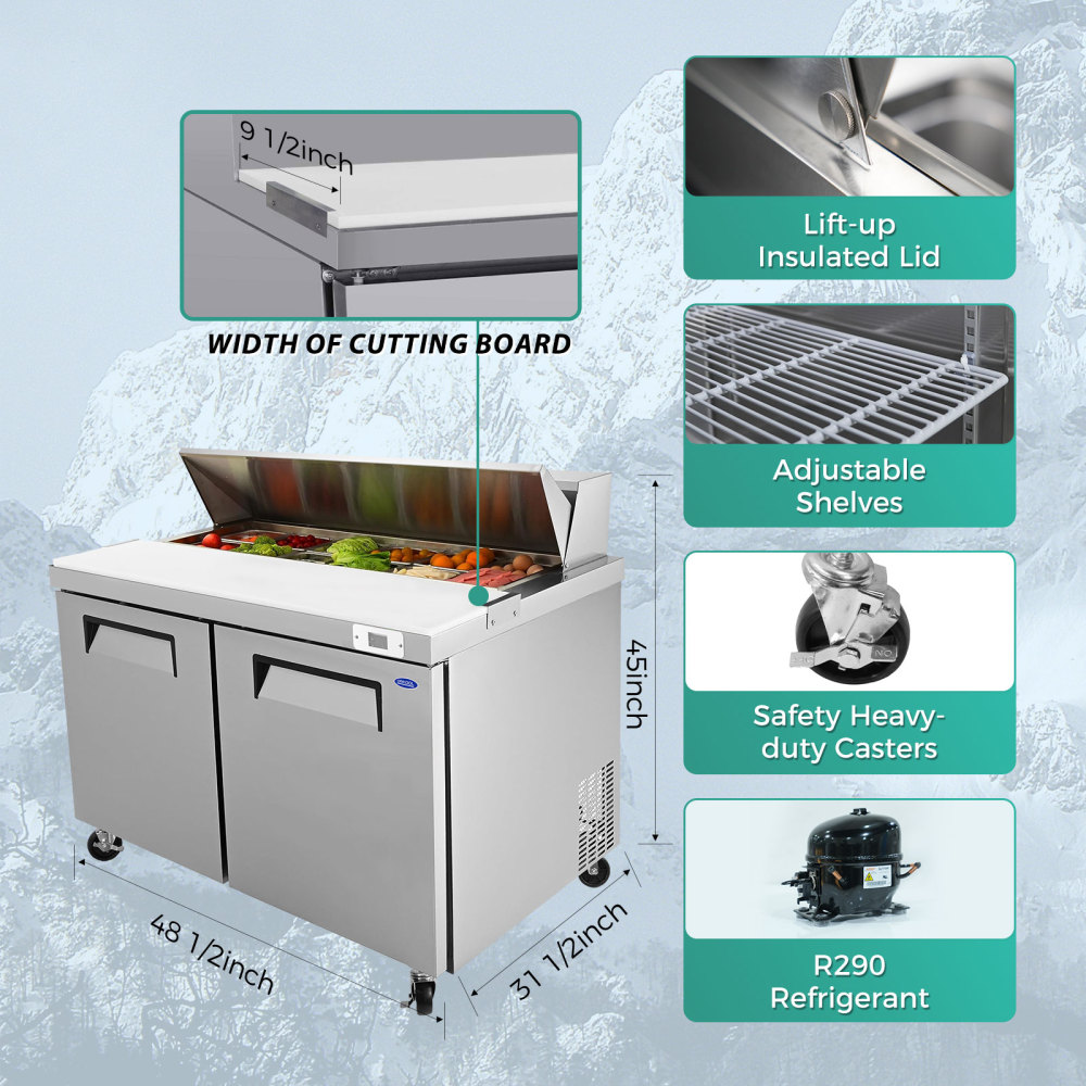 Xspracer 13.8-cu ft 2-Door Refrigerated Sandwich Prep Table (Stainless Steel)