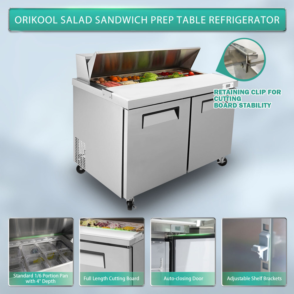 Xspracer 13.8-cu ft 2-Door Refrigerated Sandwich Prep Table (Stainless Steel)