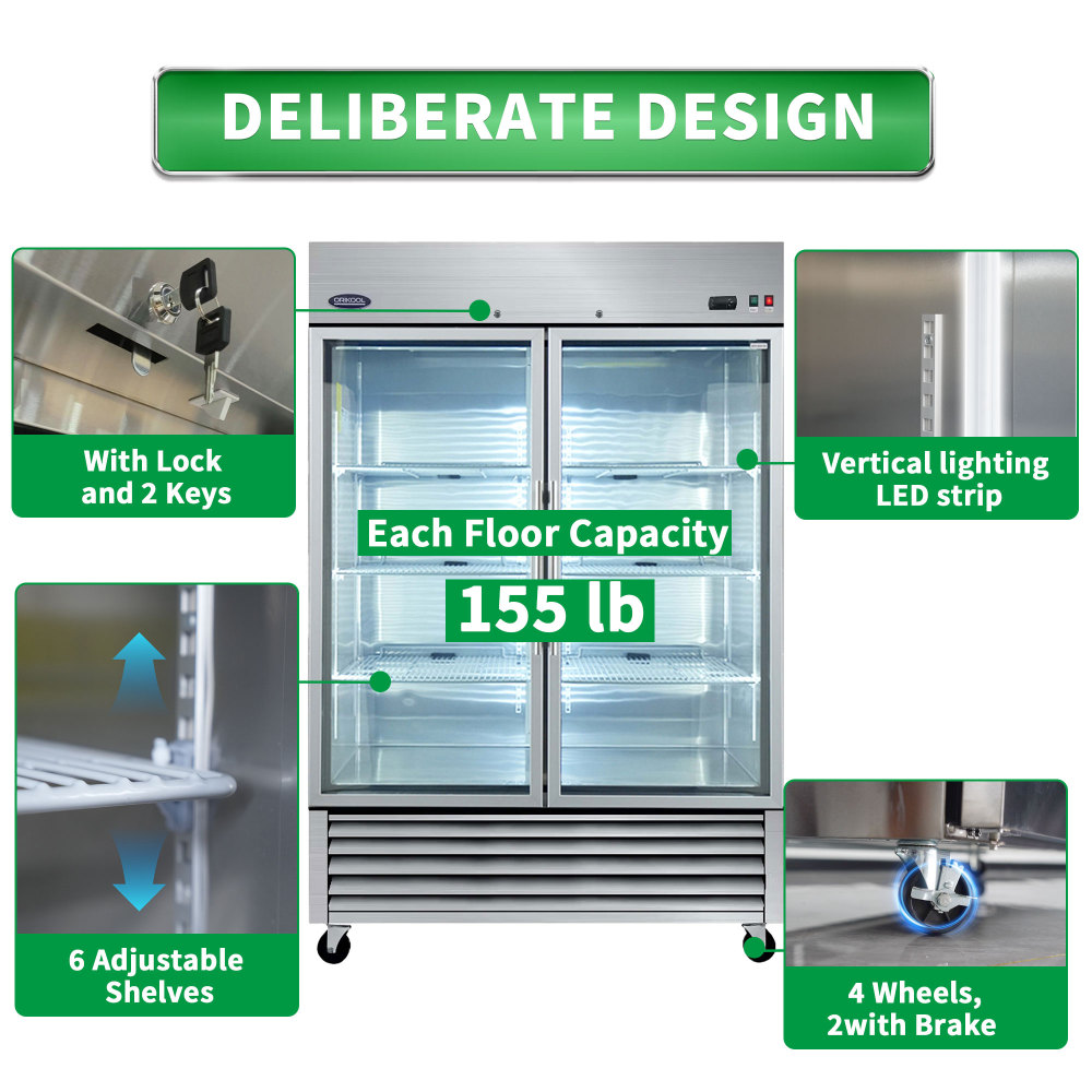 Xspracer 46-cu ft Swing Glass Door Reach-in Merchandiser Refrigerator with LED Lighting (Stainless Steel)