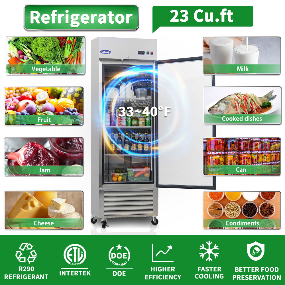 Xspracer 21-cu ft Swing Glass Door Reach-in Merchandiser Refrigerator with LED Lighting (Stainless Steel)