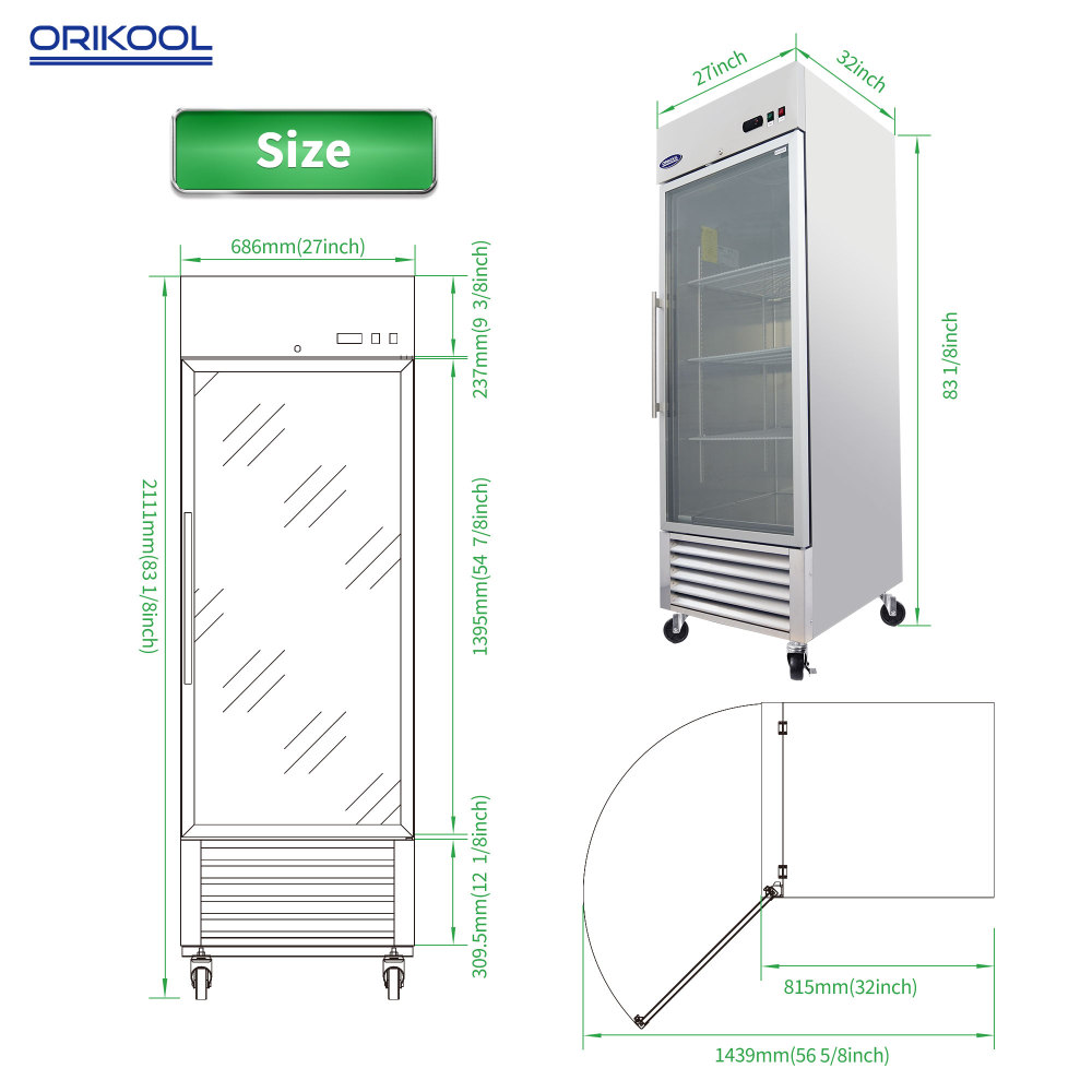 Xspracer 21-cu ft Swing Glass Door Reach-in Merchandiser Refrigerator with LED Lighting (Stainless Steel)