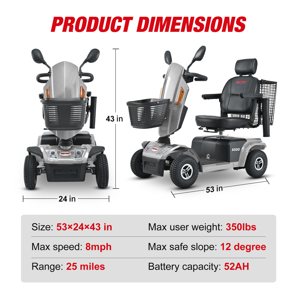 Xspracer S500-Gray Heavy Duty Mobility Scooter