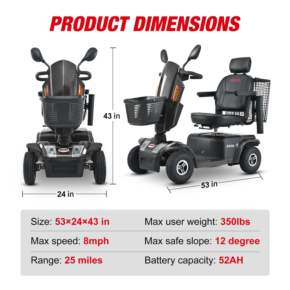 Xspracer S500-Black Heavy Duty Mobility Scooter