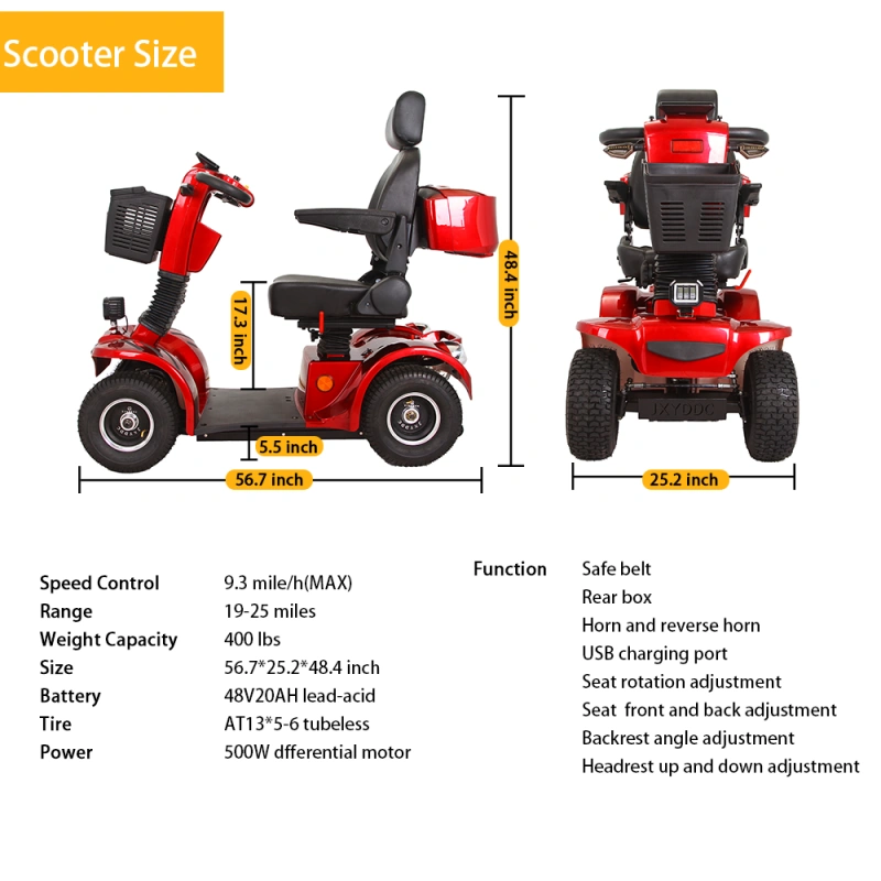 Xspracer BSH-Red 4 Wheels Heavy Duty Mobility Scooter