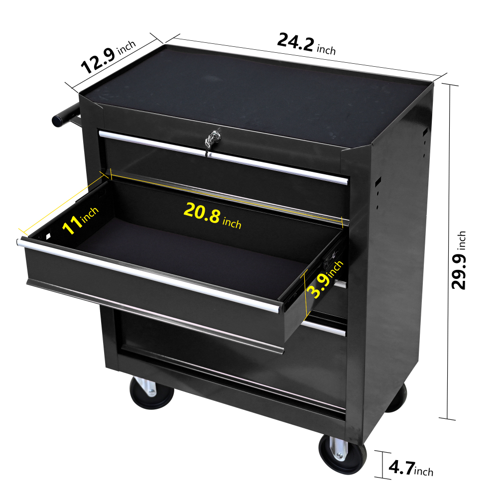 4 Drawers Multi-functional Tool Cart with Wheels and Lock