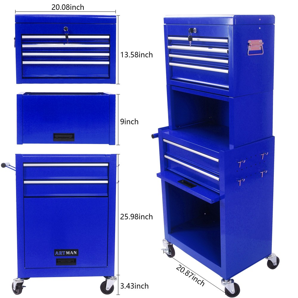6 Drawers Multi-functional Service Tool Cart - Blue
