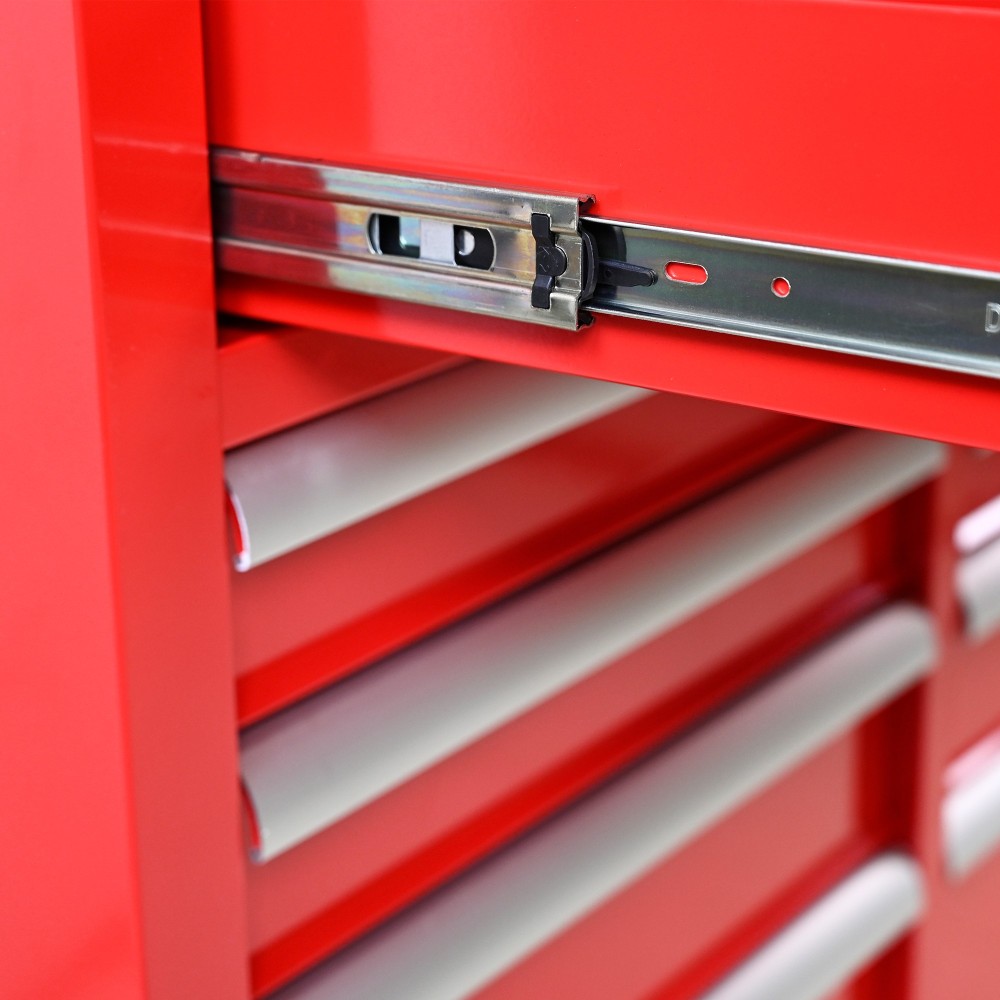 9 Drawers Multi-functional Tool Cart with Wheels and Wooden Top - Red
