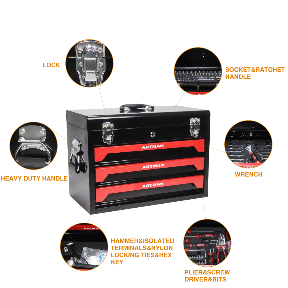 3 Drawers Tool Chest with Tools