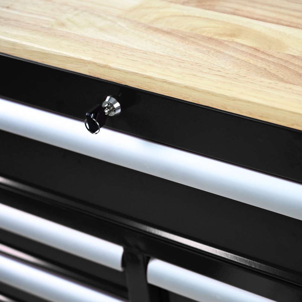 9 Drawers Multi-functional Tool Cart with Wheels and Wooden Top - Black
