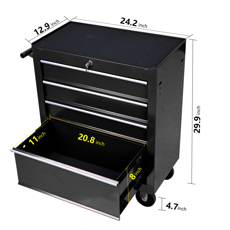 4 Drawers Multi-functional Tool Cart with Wheels and Lock